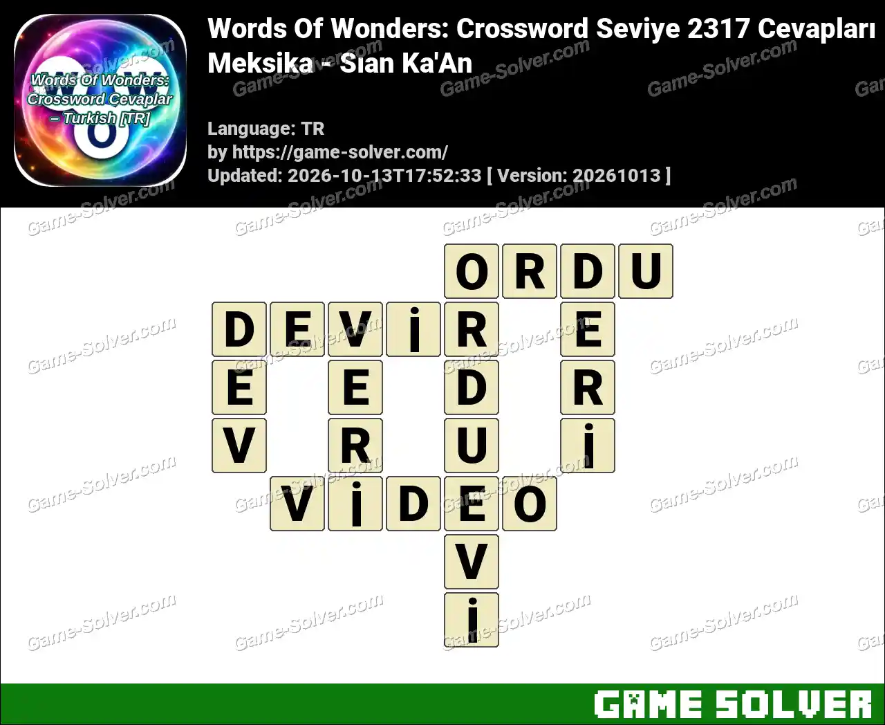 Words Of Wonders: Crossword Seviye 2317 Cevapları – Meksika – Sıan Ka’An